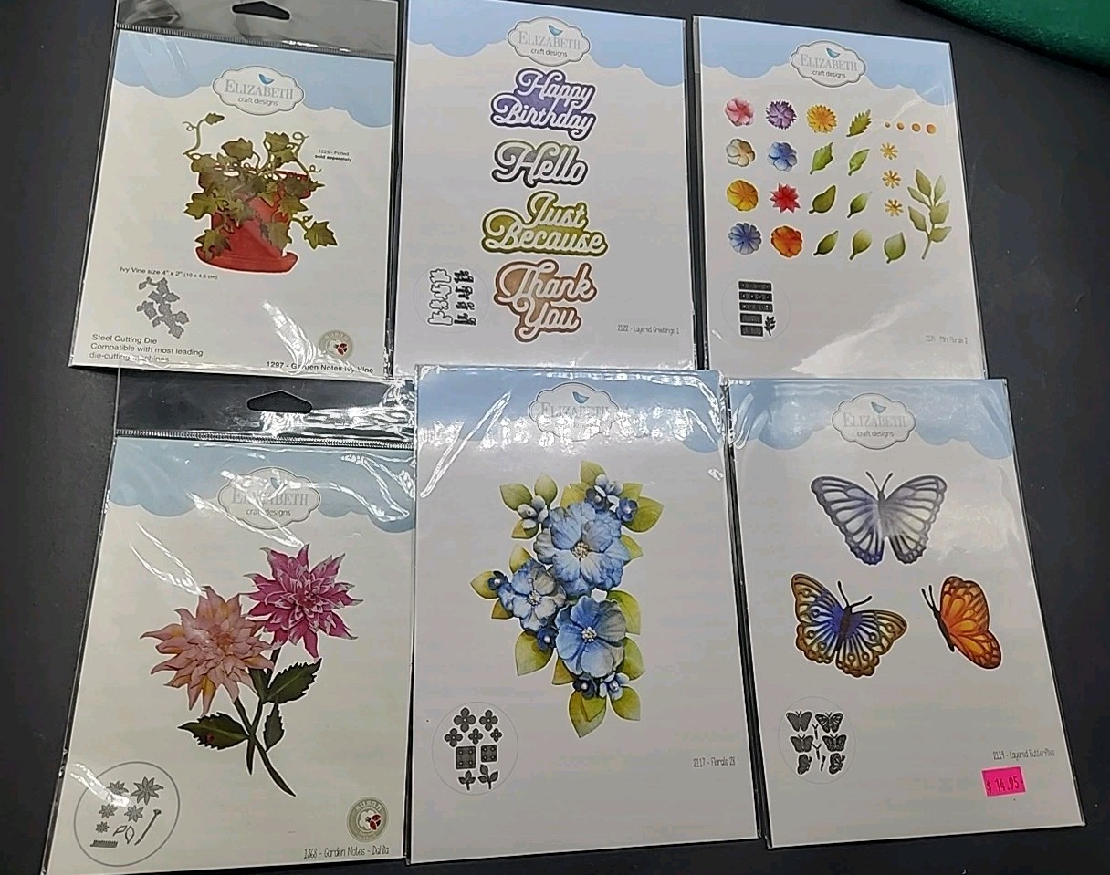 Lot Of 6 NEW Elizabeth Craft Designs  Die Florals BUTTERFLIES