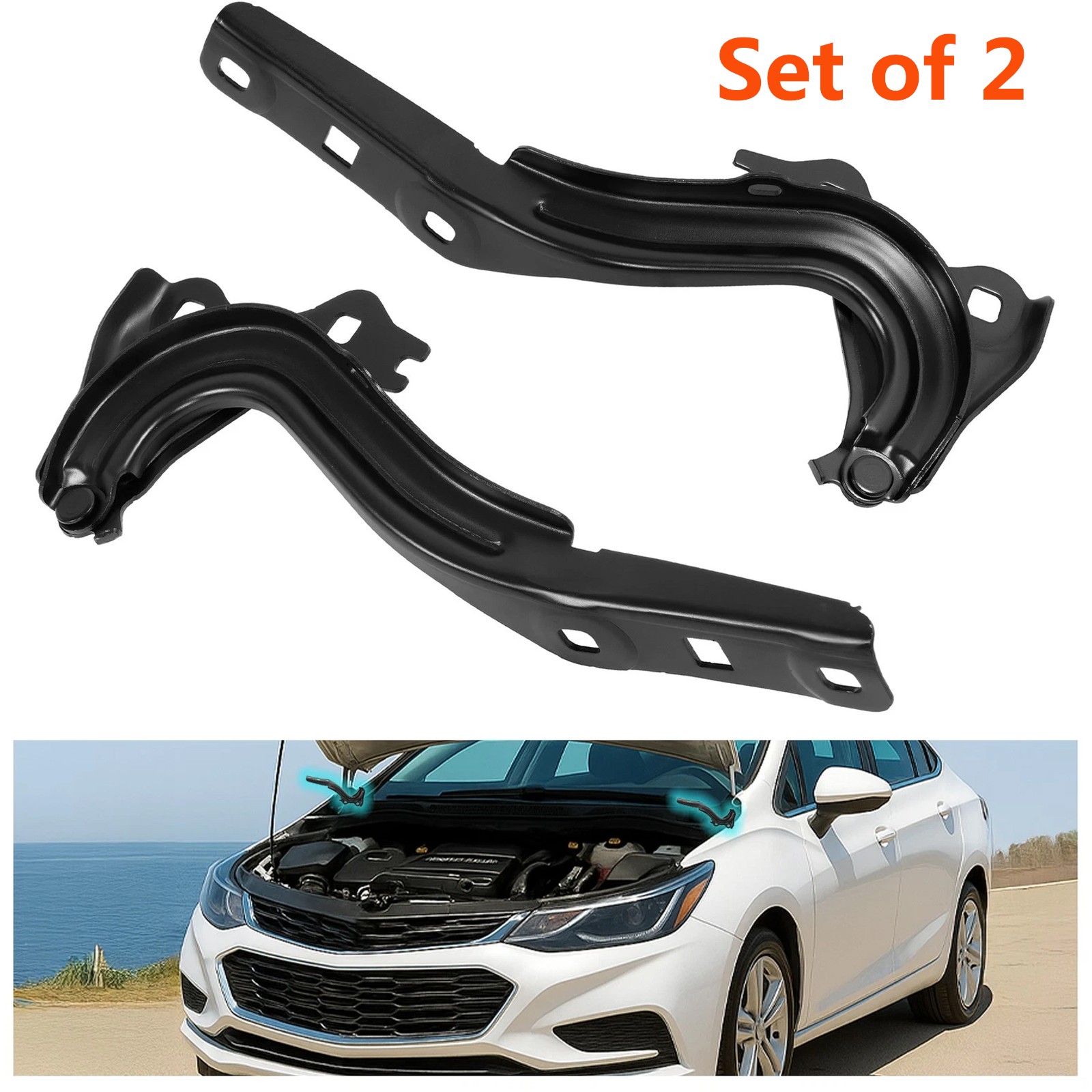 Pair Set of 2 Hood Hinges Driver & Passenger Side For 2016-2019 Chevrolet Cruze