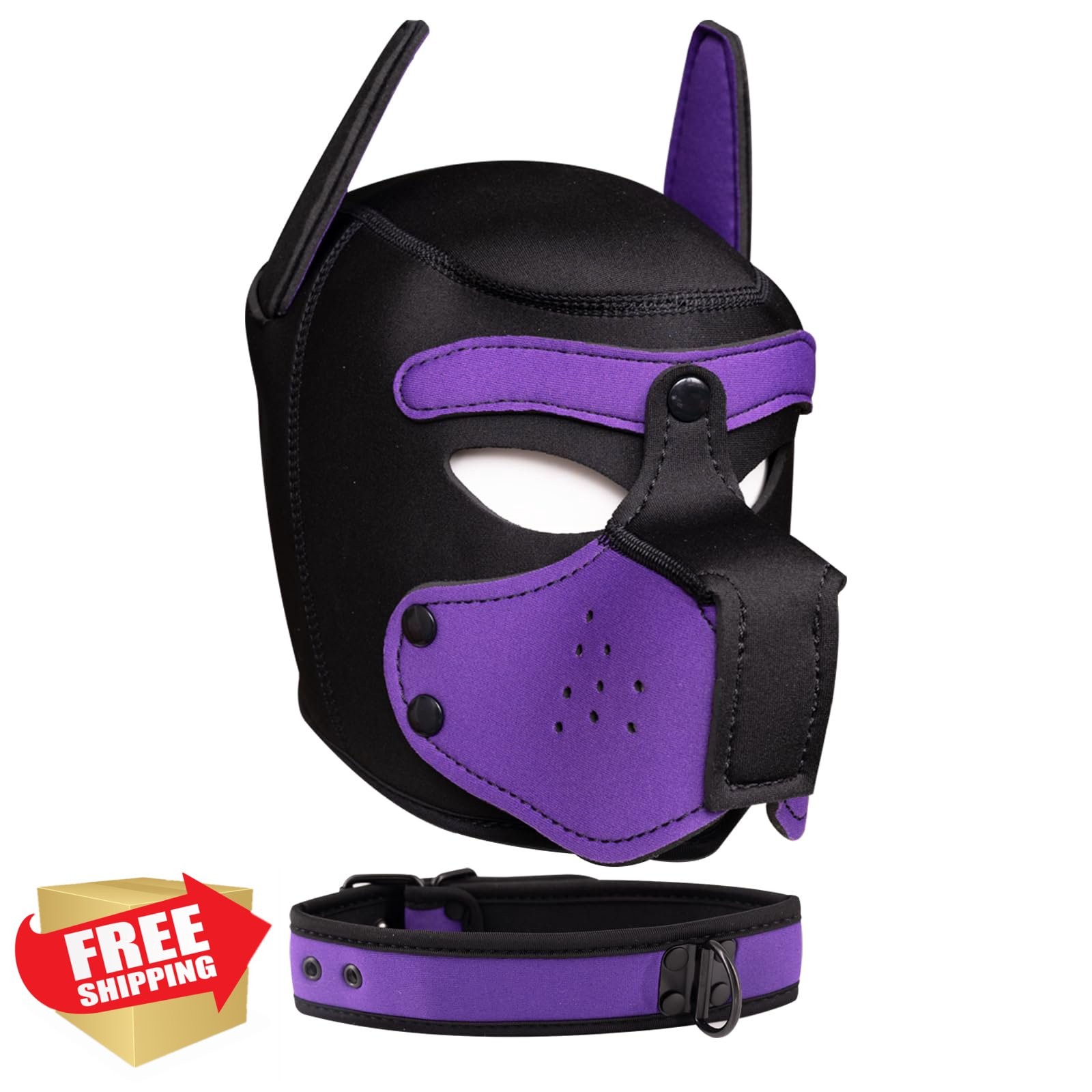 Neoprene Pup Hood Purple Mask Removable Muzzle Collar Full Dog Face