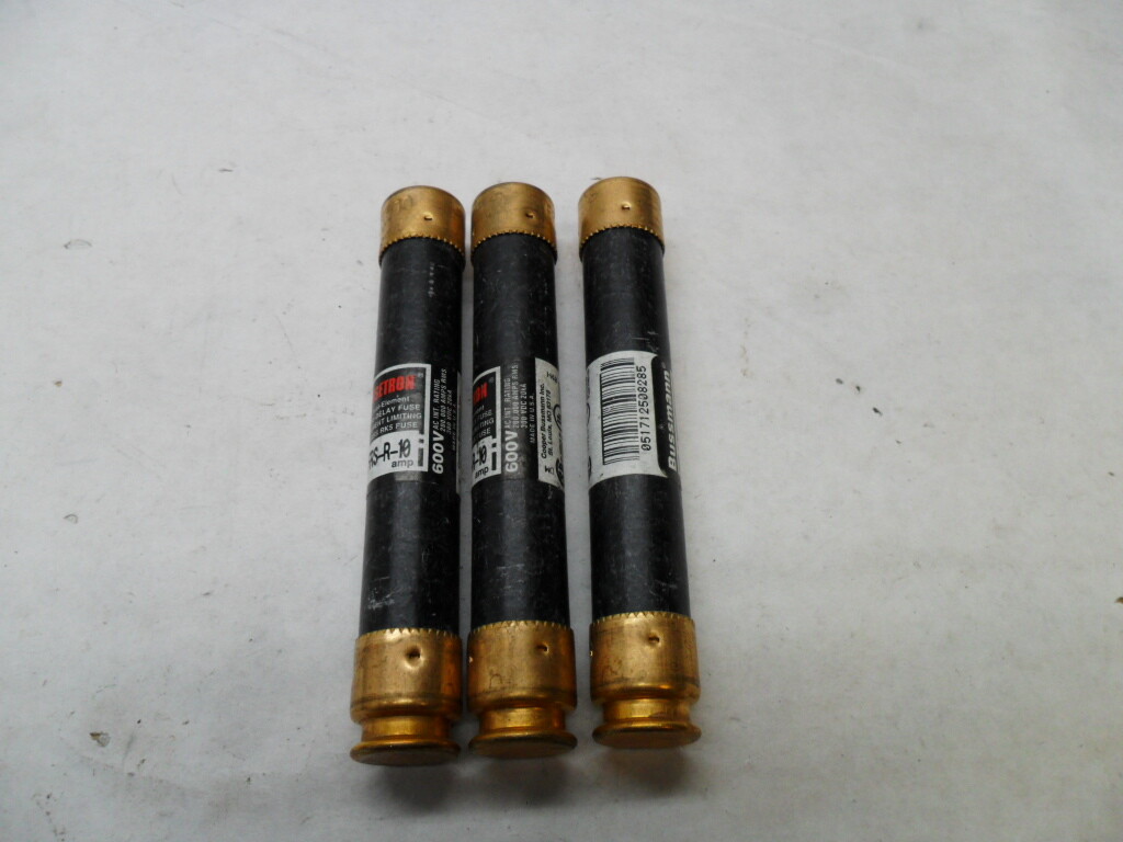 LOT OF 3 NEW FUSETRON FRS-R-10 DUAL ELEMENT TIME DELAY FUSE 600V