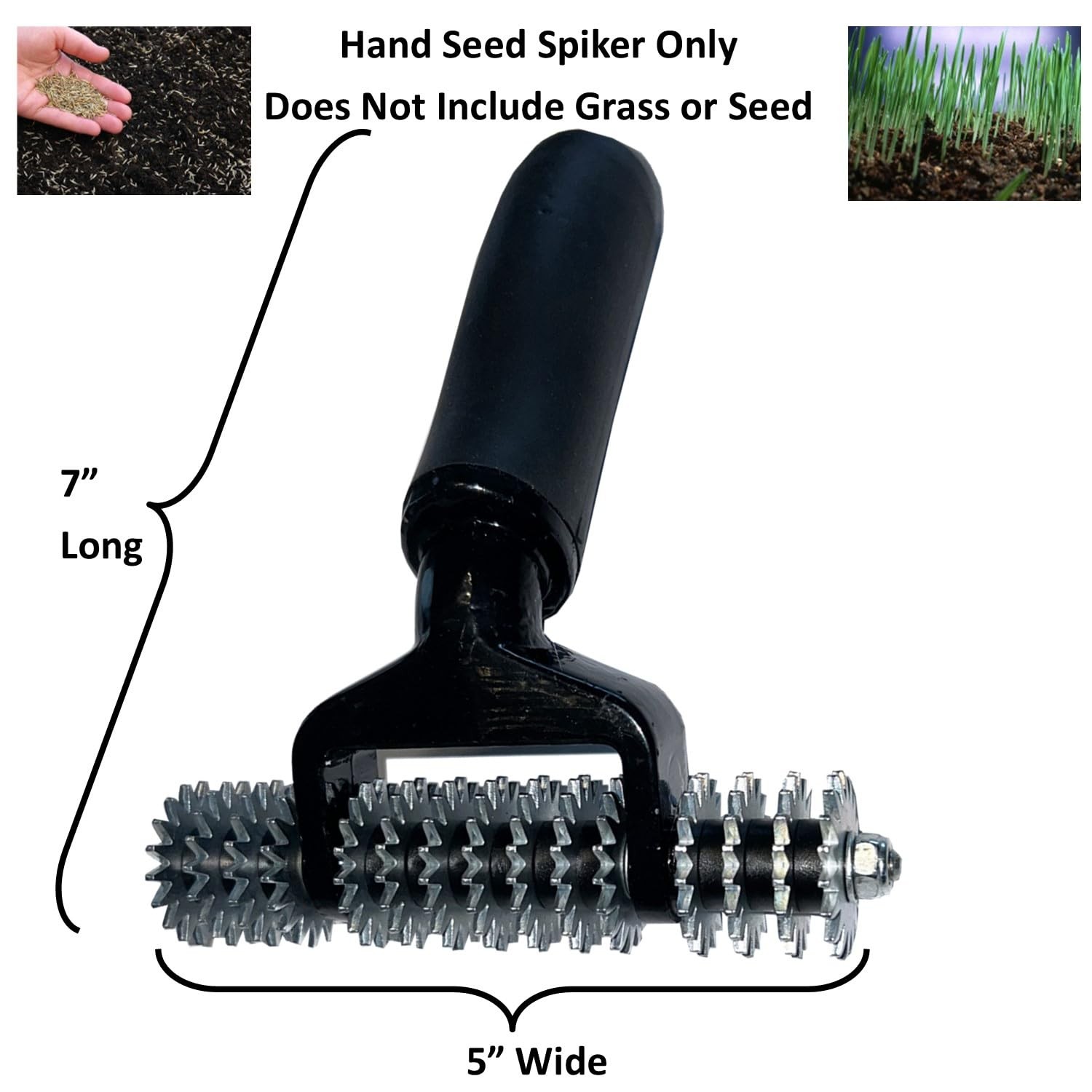 Keyfit Tools Hand Seeder Spiker Tool Grass Seed for Small Black & Silver