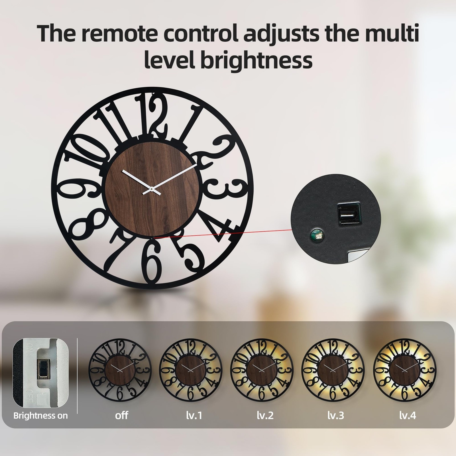 LEIKE Large Wall Clock 32'' Lighted Rustic Wood Clock with Remote Timer, Sile...