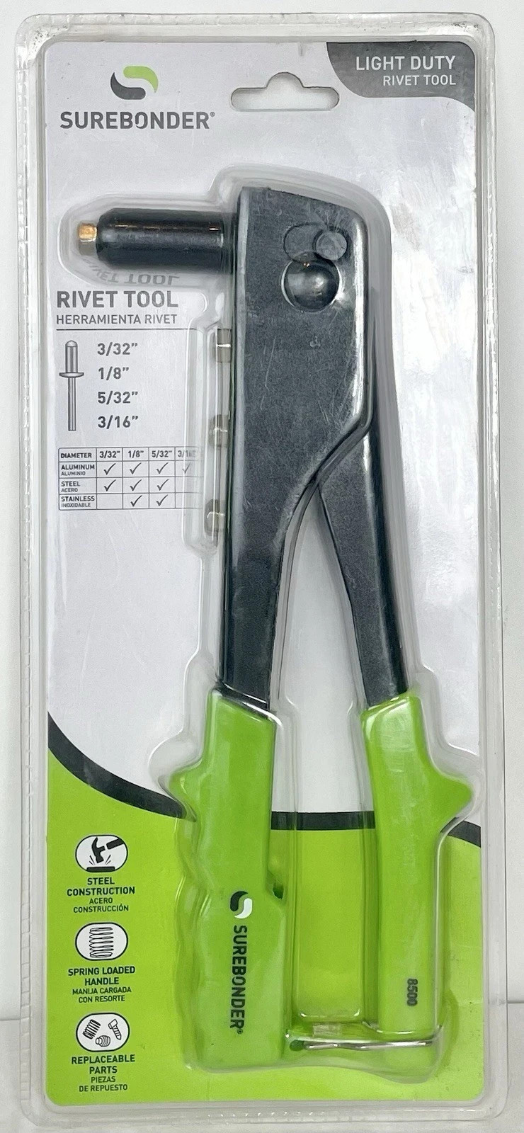 Surebonder 8575 Rivet Tool Kit Hand Riveter Popgun w/ 4 Piece Nose