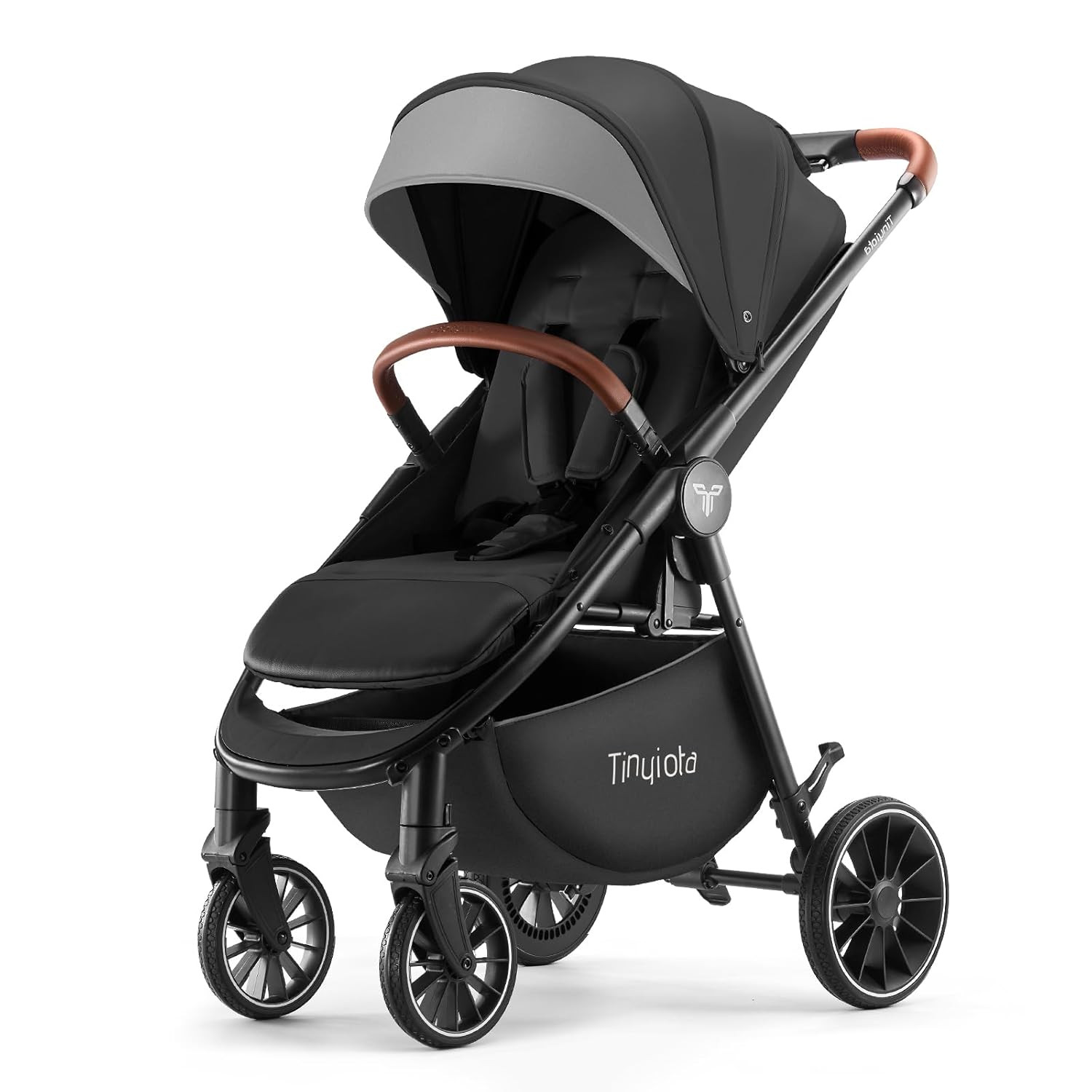 Luxury Baby Stroller with Large Canopy, One-Hand Fold, Lie-Flat Mode (Black)