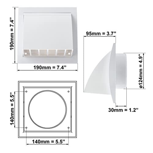 Hood Conduit 190mm x With 125mm/5'' Flange And Gravity Vent Tongue