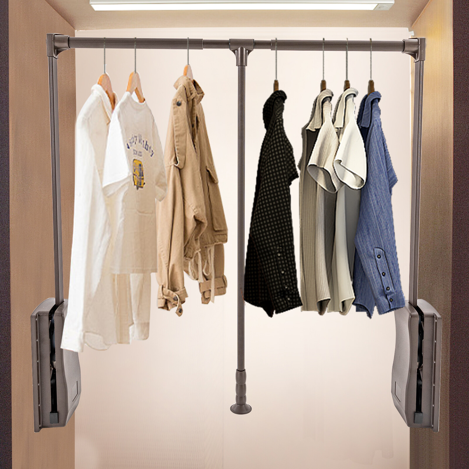 35-47 " Adjustable Closet Rod Closet-Mounted Simple Pull Down Hanger Shelf US