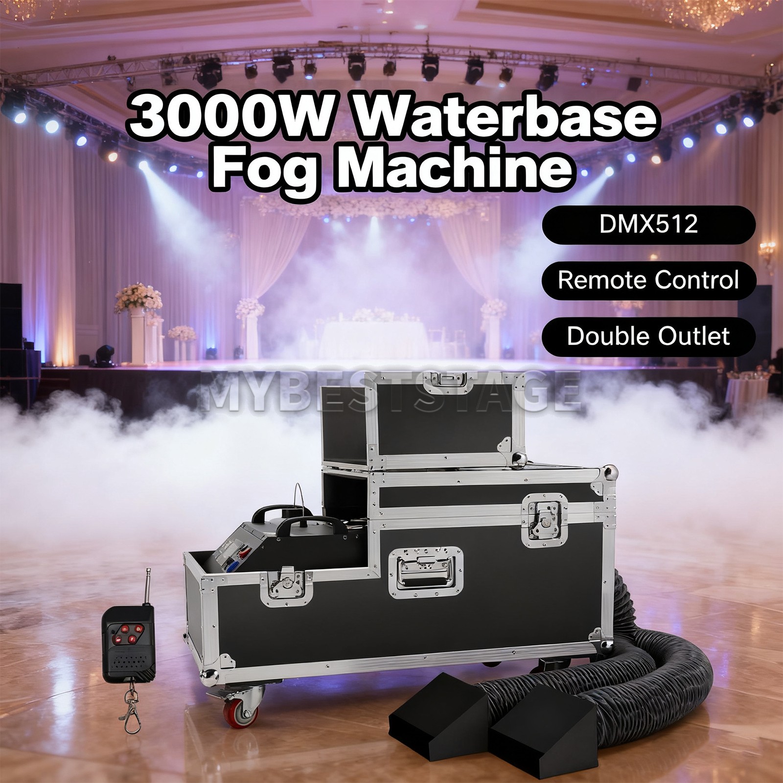 PAIDUN 3000W Dual Hose Waterbase Mist Machine Ground Smoke Fog Effect Show Event