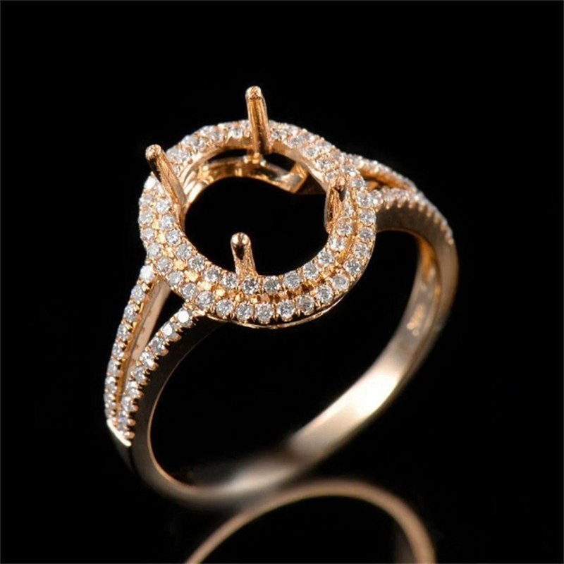 925 Sterling Silver Semi Mount Ring 8x6mm Oval Double Halo Split Shank Ring