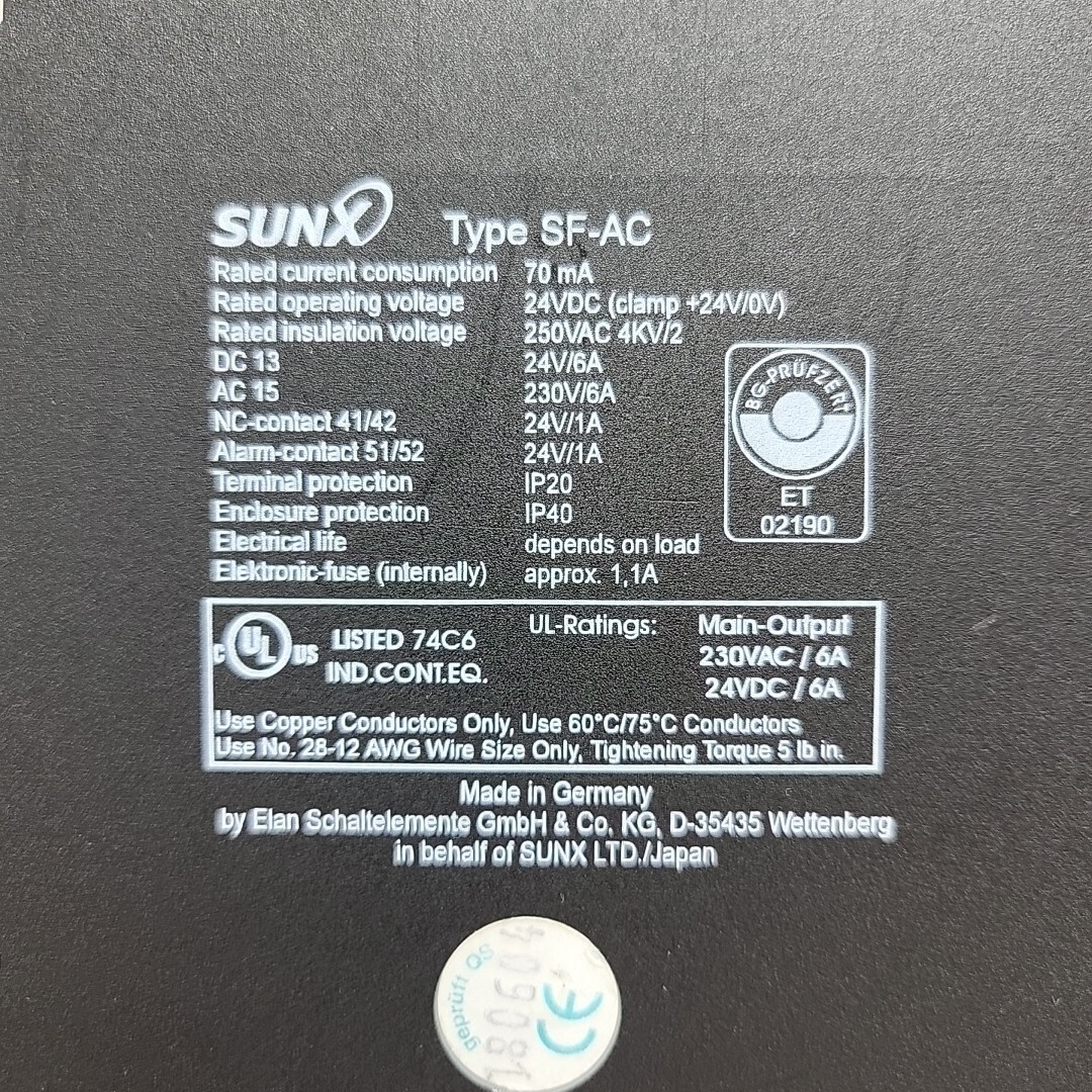 Sunx SF-AC Safety Relay Unit 24 Vdc