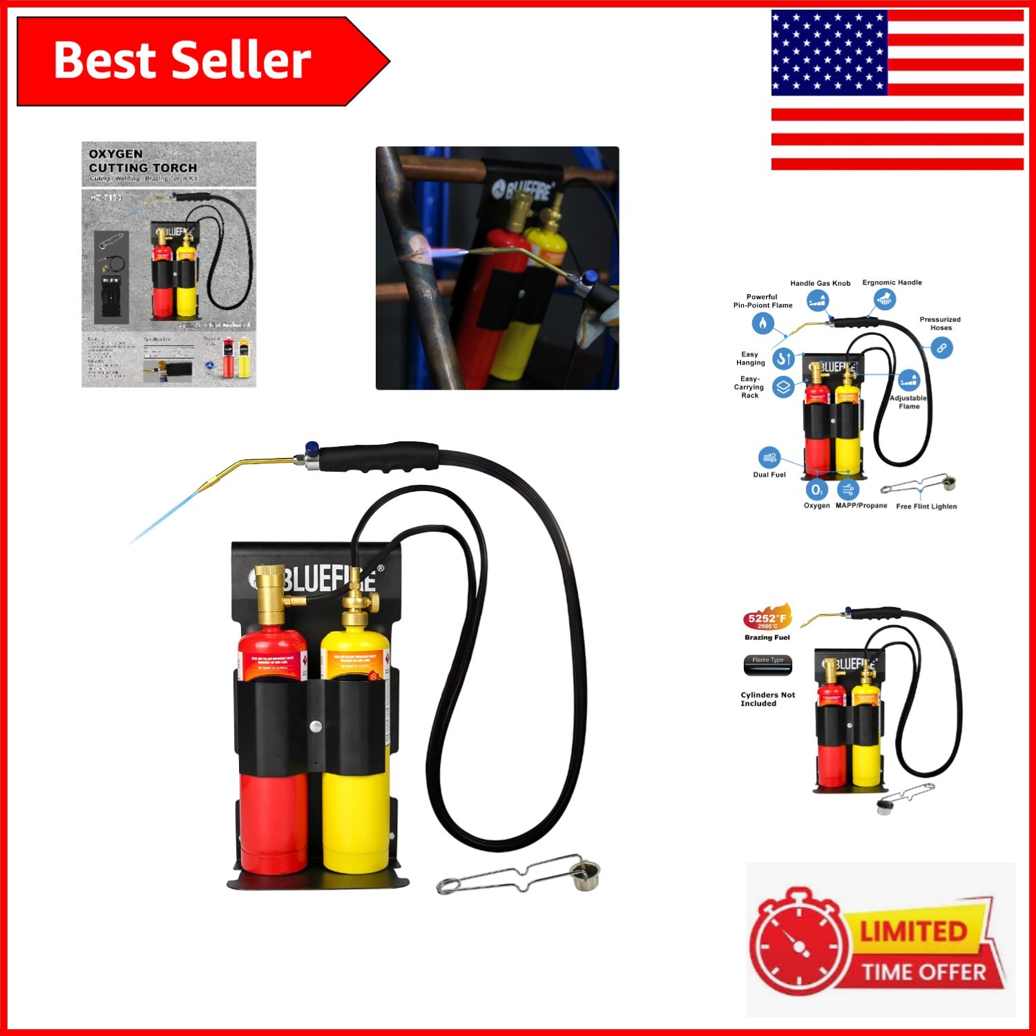 All-in-One Oxypropane Welding and Cutting Torch Kit with Metal Rack and Lighter