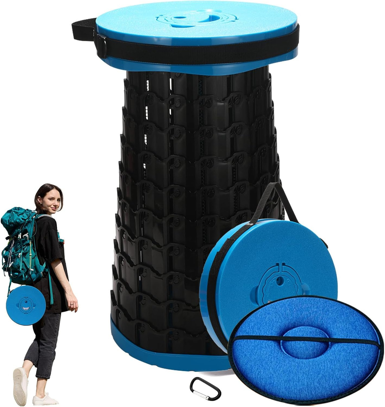 Portable Collapsible Camping Stool with Cushion 1000 lbs Capacity Telescoping