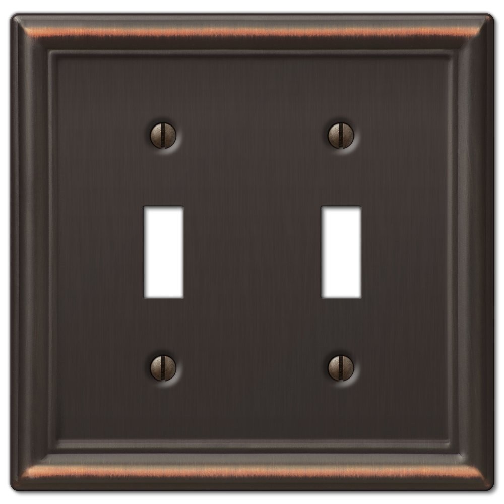 Retro Steel Wall Plate, 2 Toggle Chelsea Cover, Distressed Brown