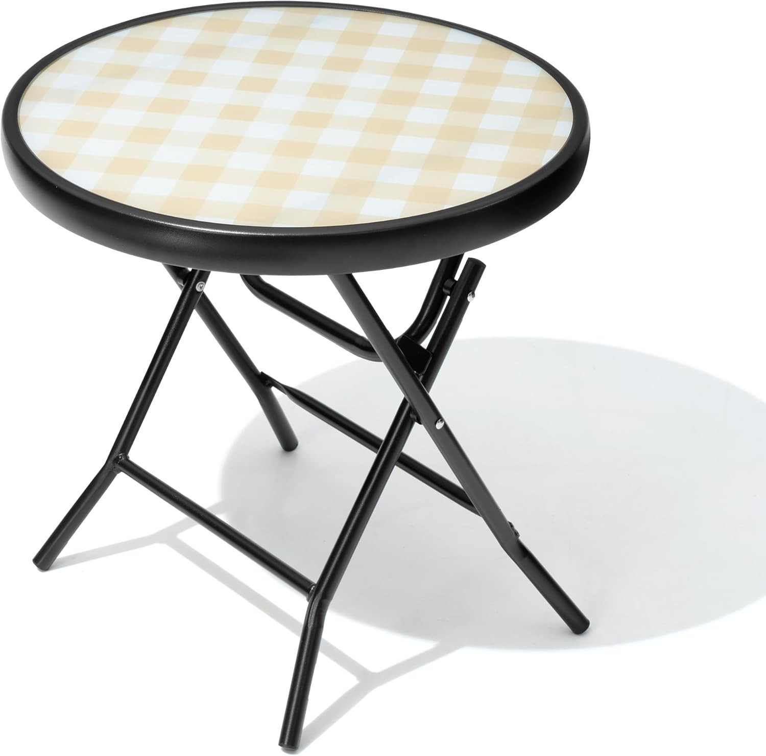 Foldable Patio Side Tables, 17.7" Small End Table Outdoor Weatherproof, round Gl