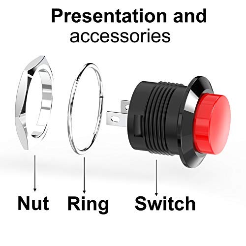 Momentary Push Button Switch Mini No Lock Round Switch AC 250V / 3A AC Red Cap