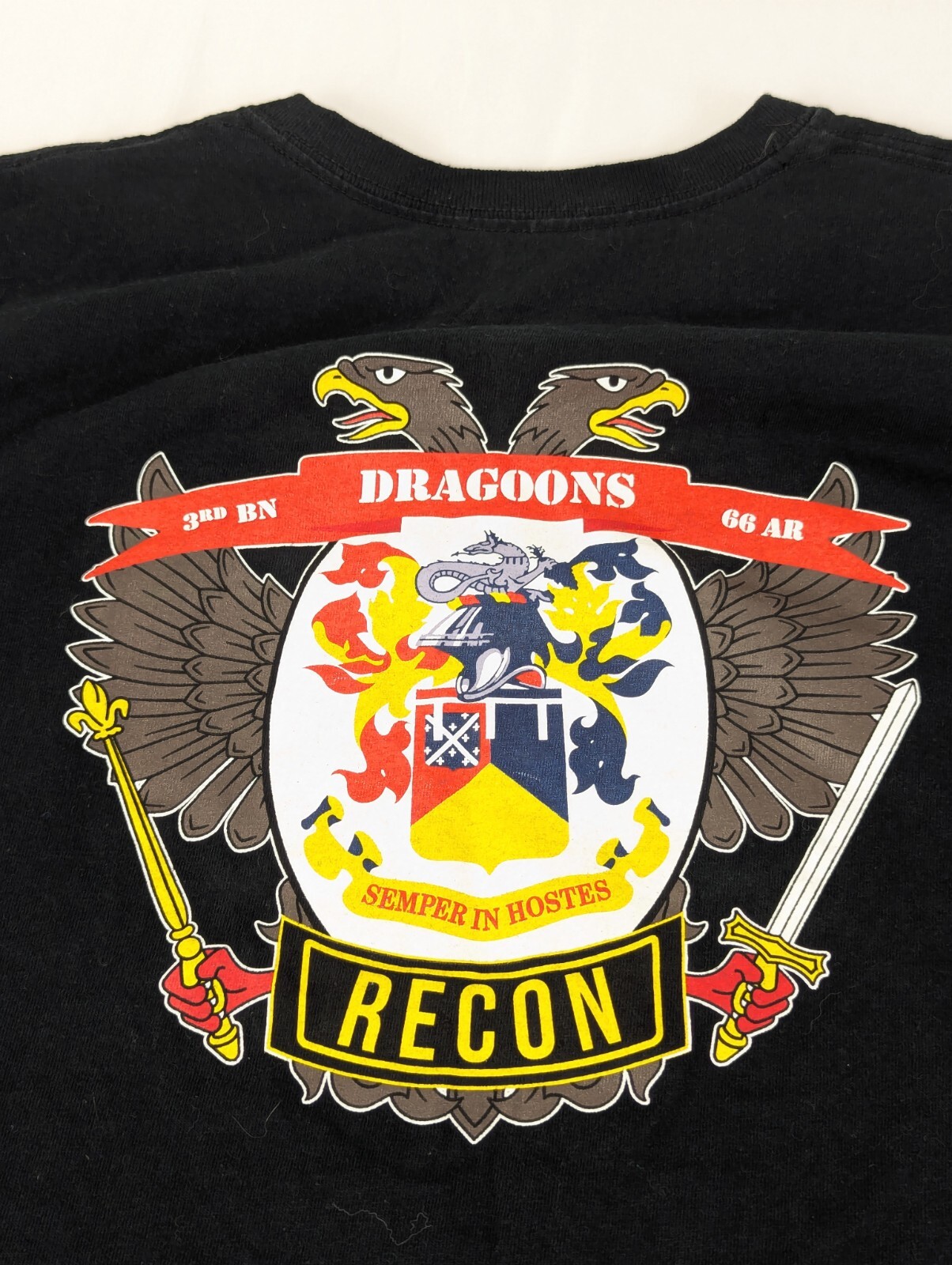 US Army 3rd BN 66 AR Recon Morale Shirt Large Black Collectible