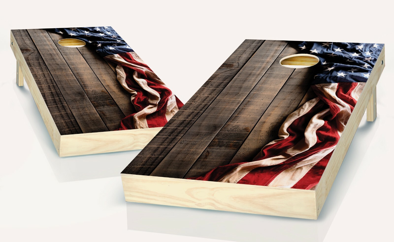 Cornhole American Flag Brown Board Vinyl Wrap Laminated Sticker Set Patriotic