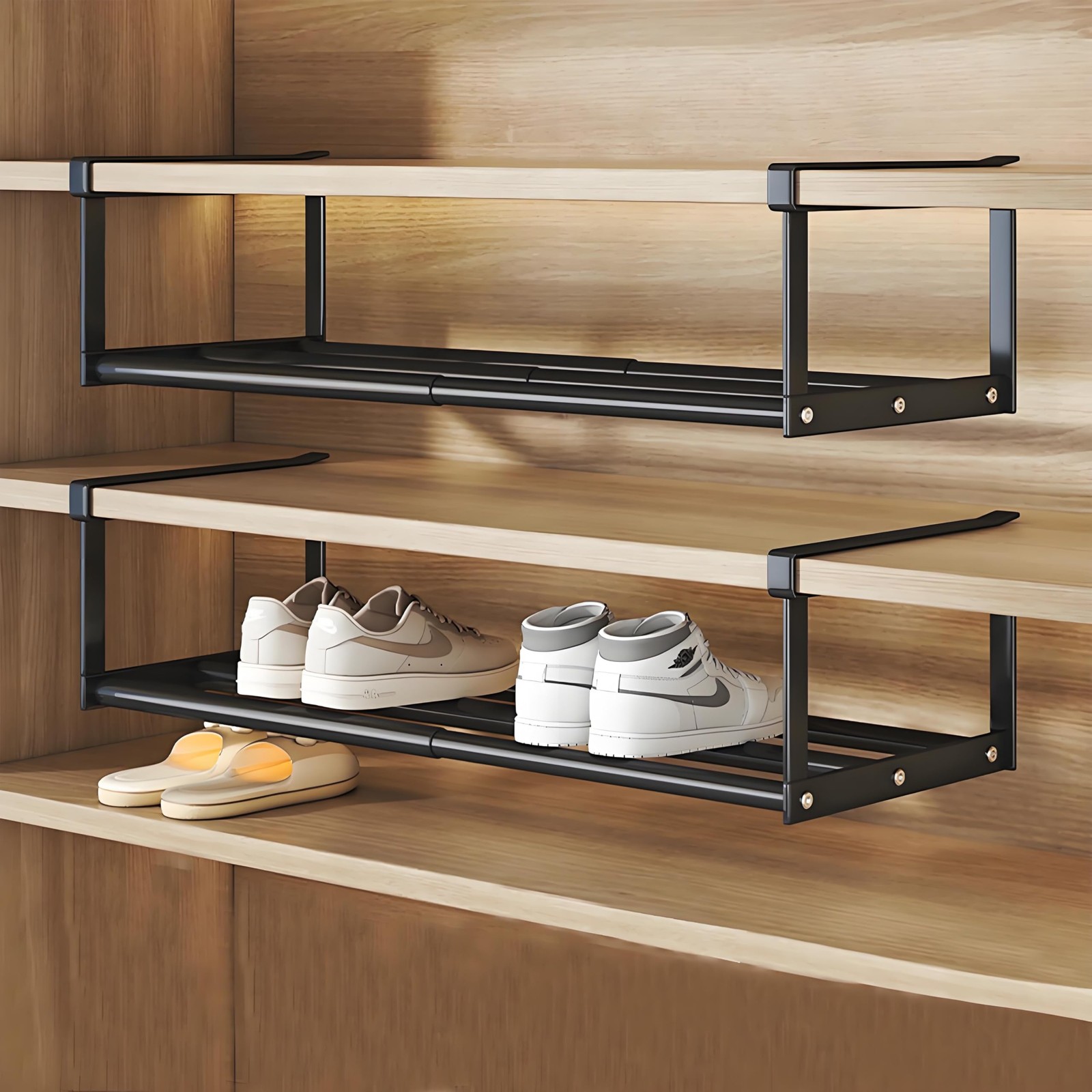 Hanging Shoe Organizer for Closet, Expandable Rack Organizer Under Cabinet Sh...