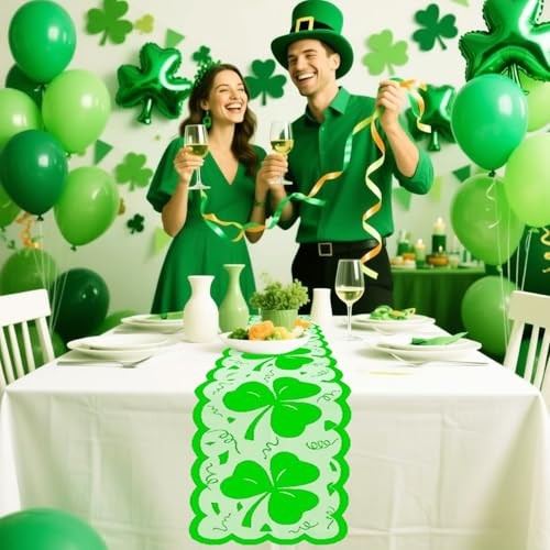 Lace Shamrock Table Runner 72 Inches, Green St. Patrick’s Day Table Runner,