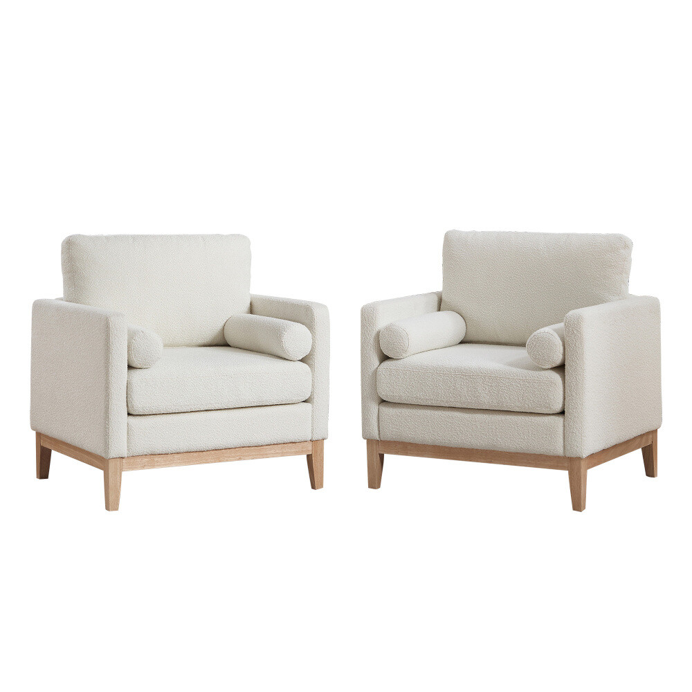 35.4" Modern Farmhouse Accent Chair - Boucle Upholstery & Natural Wood Legs