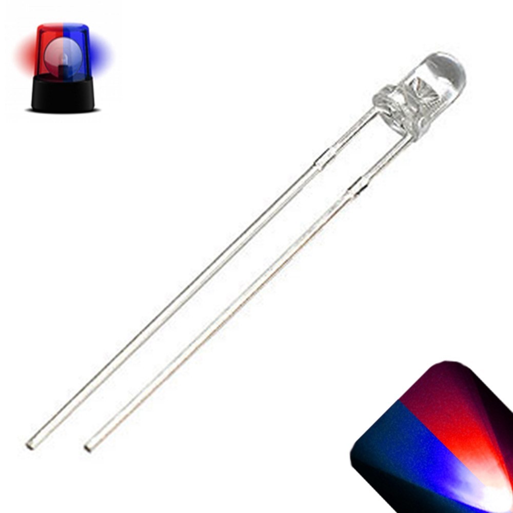 10 x 3mm Blue Red Alternating Flashing LED 1.5Hz Super Bright Light Police Cars
