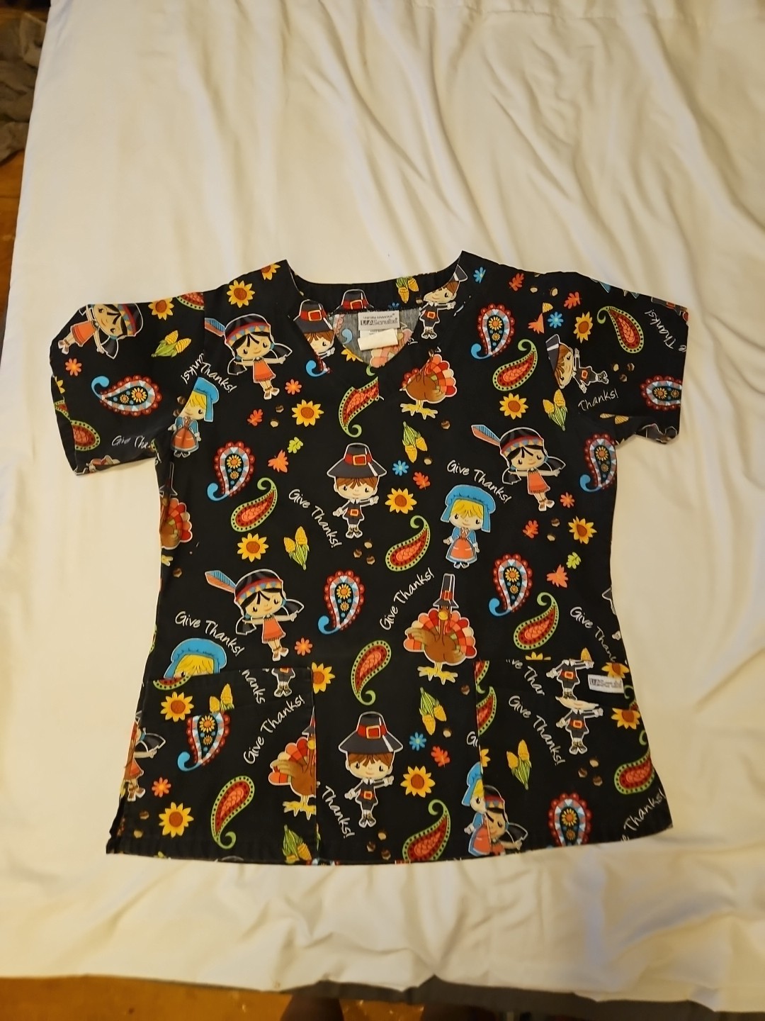 UA Scrubs Uniform Top Thanksgiving Themed Size Medium