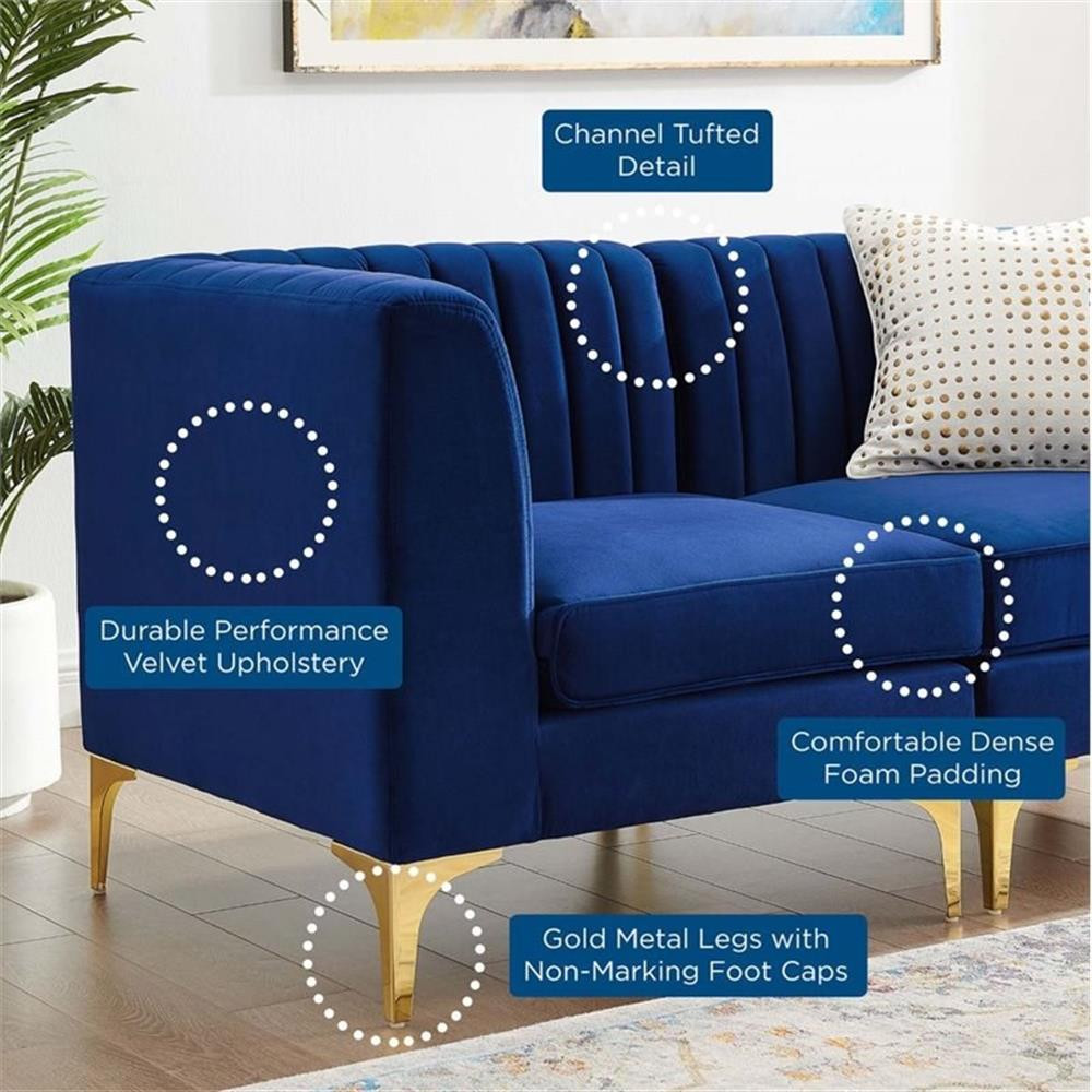 Modway Triumph Channel Performance Velvet Tufted Loveseat in Navy