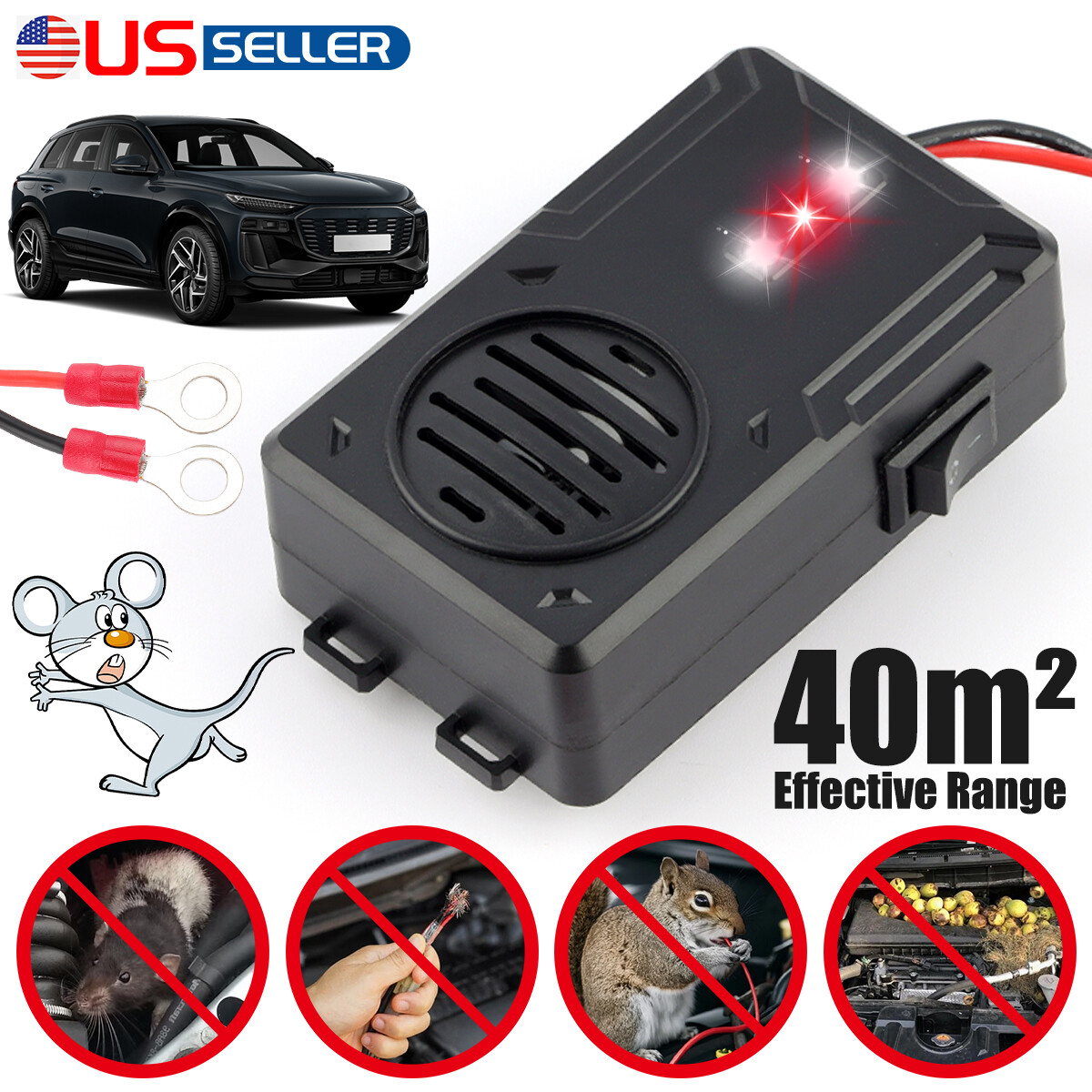 Car Ultrasonic Mouse Repeller Vehicle Rat Pest Rodent Animal Deterrent Repellent