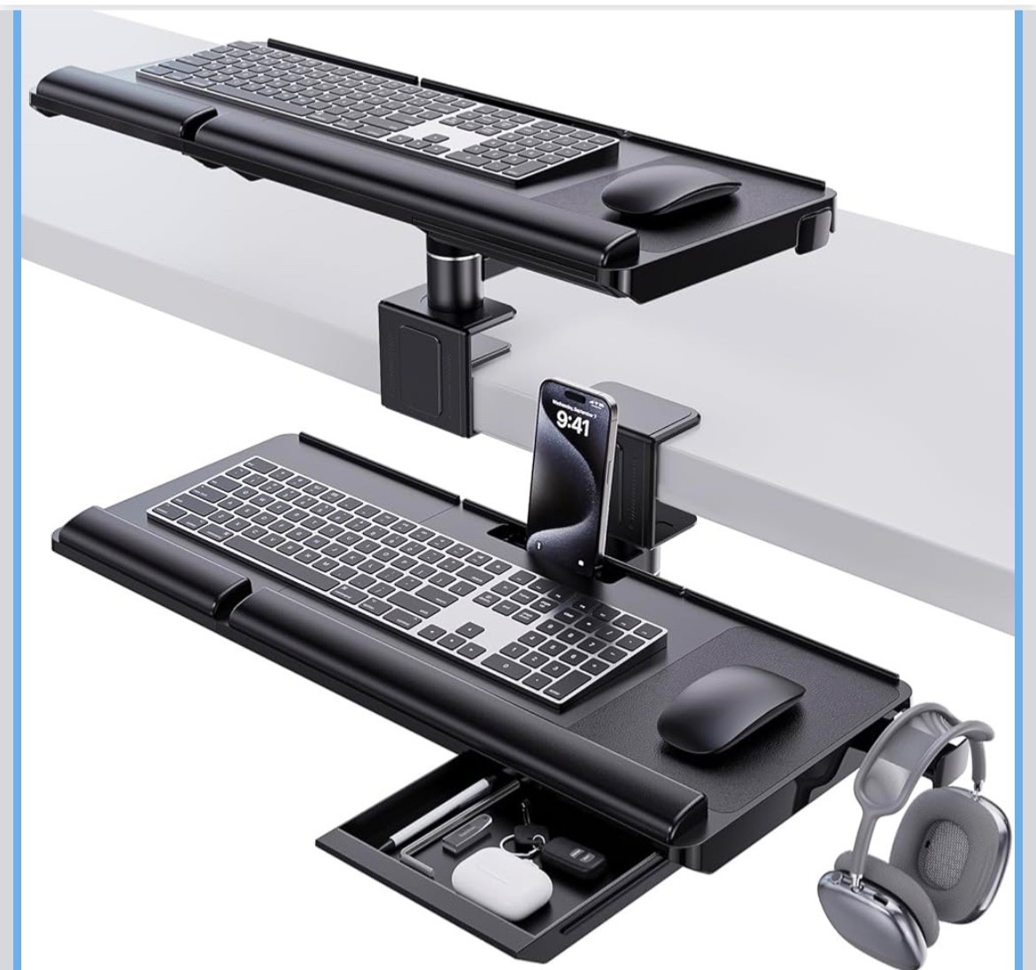 "Klearlook Upgraded Adjustable Keyboard Tray for Above Desk & Under Desk Use - E
