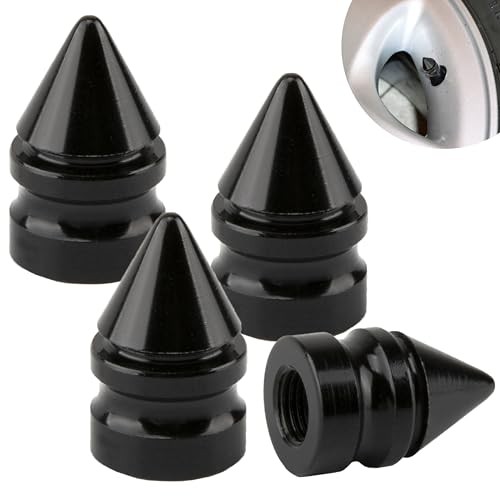 4 PCS Spiked Style Car Tire Valve Caps, Aluminium Alloy Tire Valve Stem black