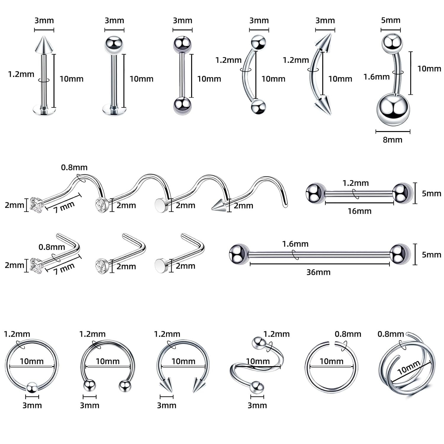 High-Quality Stainless Steel Piercing Kit - 131 Pcs