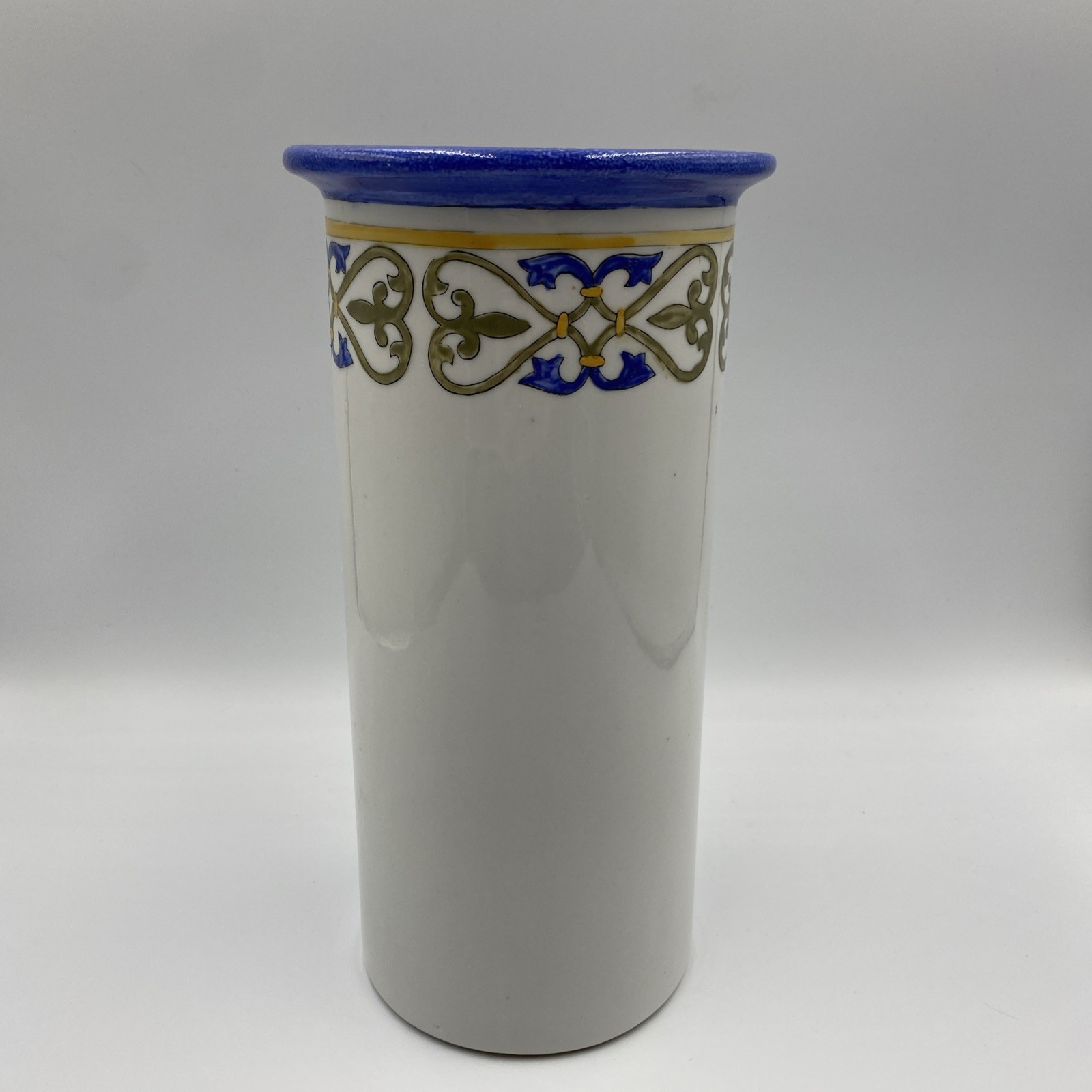 Vintage Ecco Nova Spanish Pottery Wine Chiller Blue Gold Geometric Border Design