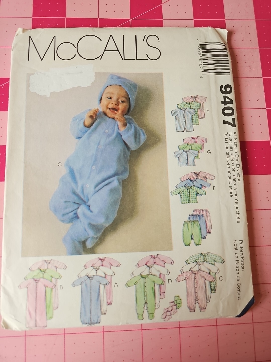 McCall Pattern 9407 Baby Layette Romper Pants Hat Shirt Booties Preemie NB-21#