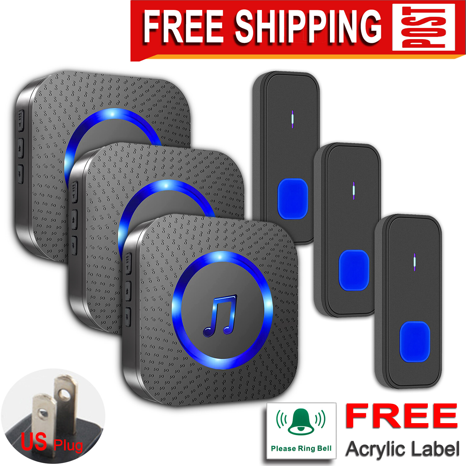 3 Buttons+3 Wireless Ringer Receivers Indoor Doorbell For Home/Shop,Elderly SOS