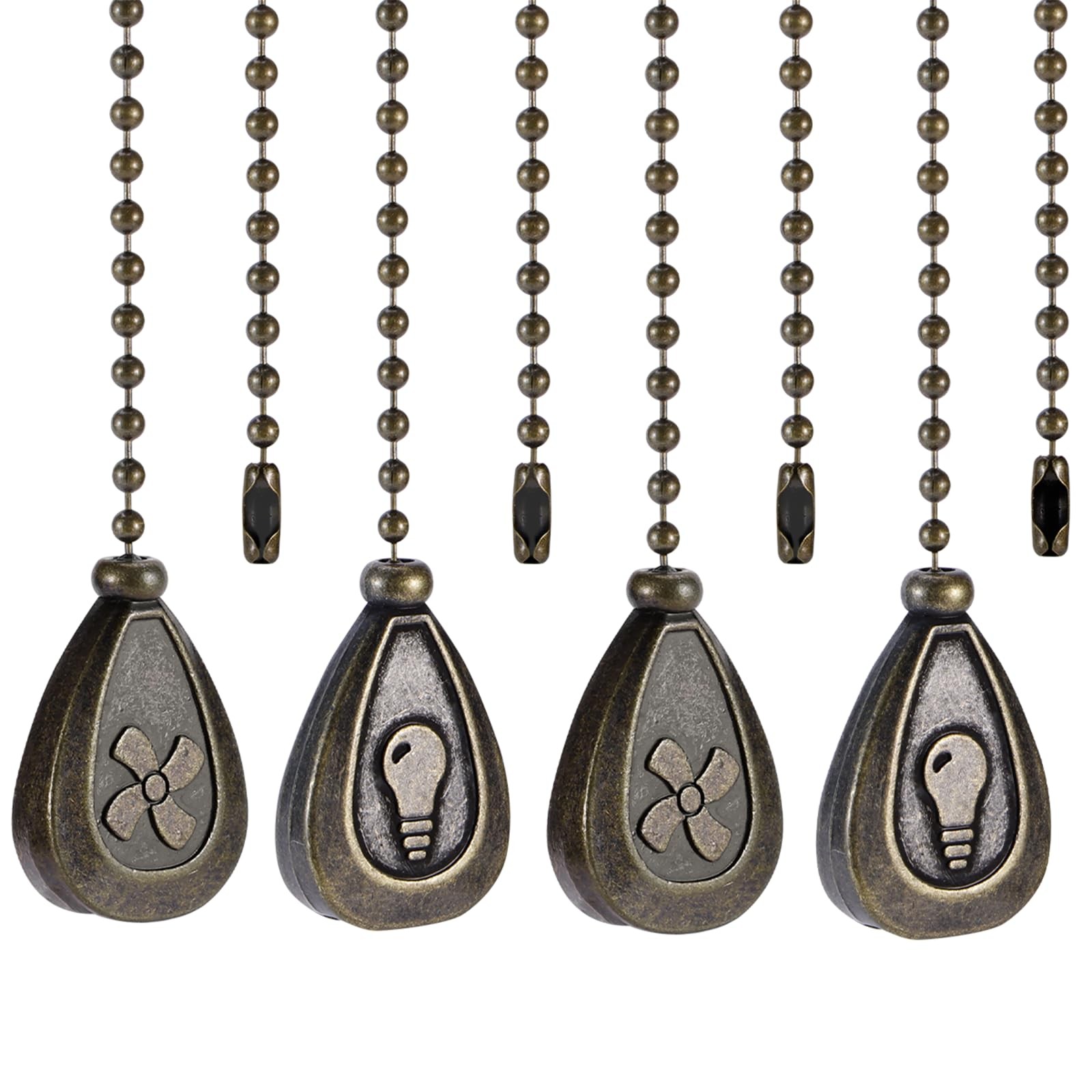 4 Pack Bronzed Ceiling Fan Pull Chain Extension, 12 Inches Classic Drop Shape...