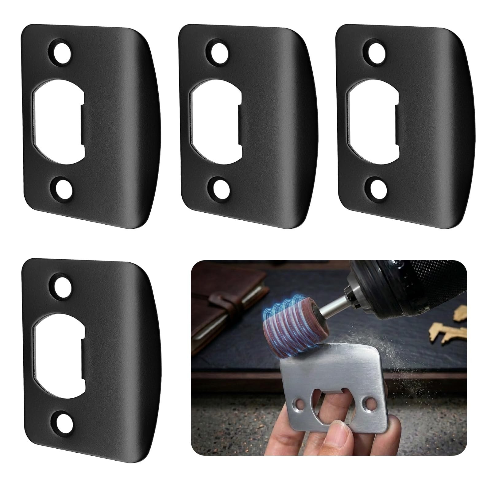 Black Door Strike Plate 2-1/4" x 1-3/4", Standard Size, 4 Pack | Edges Deburr...