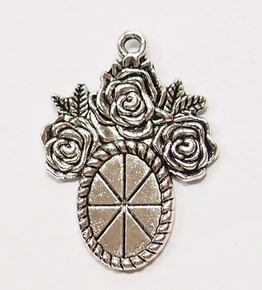 20- 14x10mm Antique Silver Plated Roses Pendant Settings 4Cameos Cabs 35x24mm