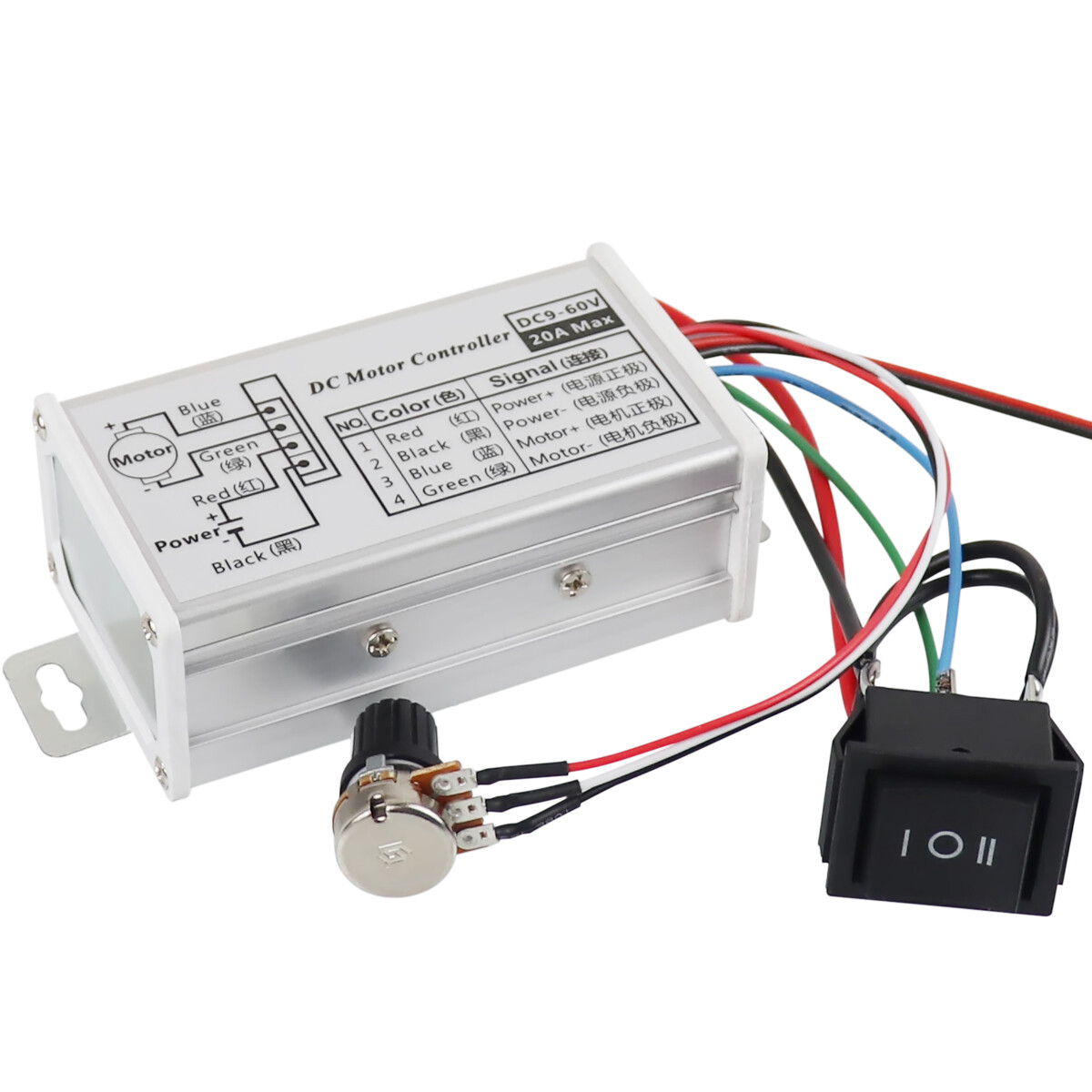 PWM DC 9-60V Max 20A Motor Varible Speed Controller CW CCW Reversible Switch