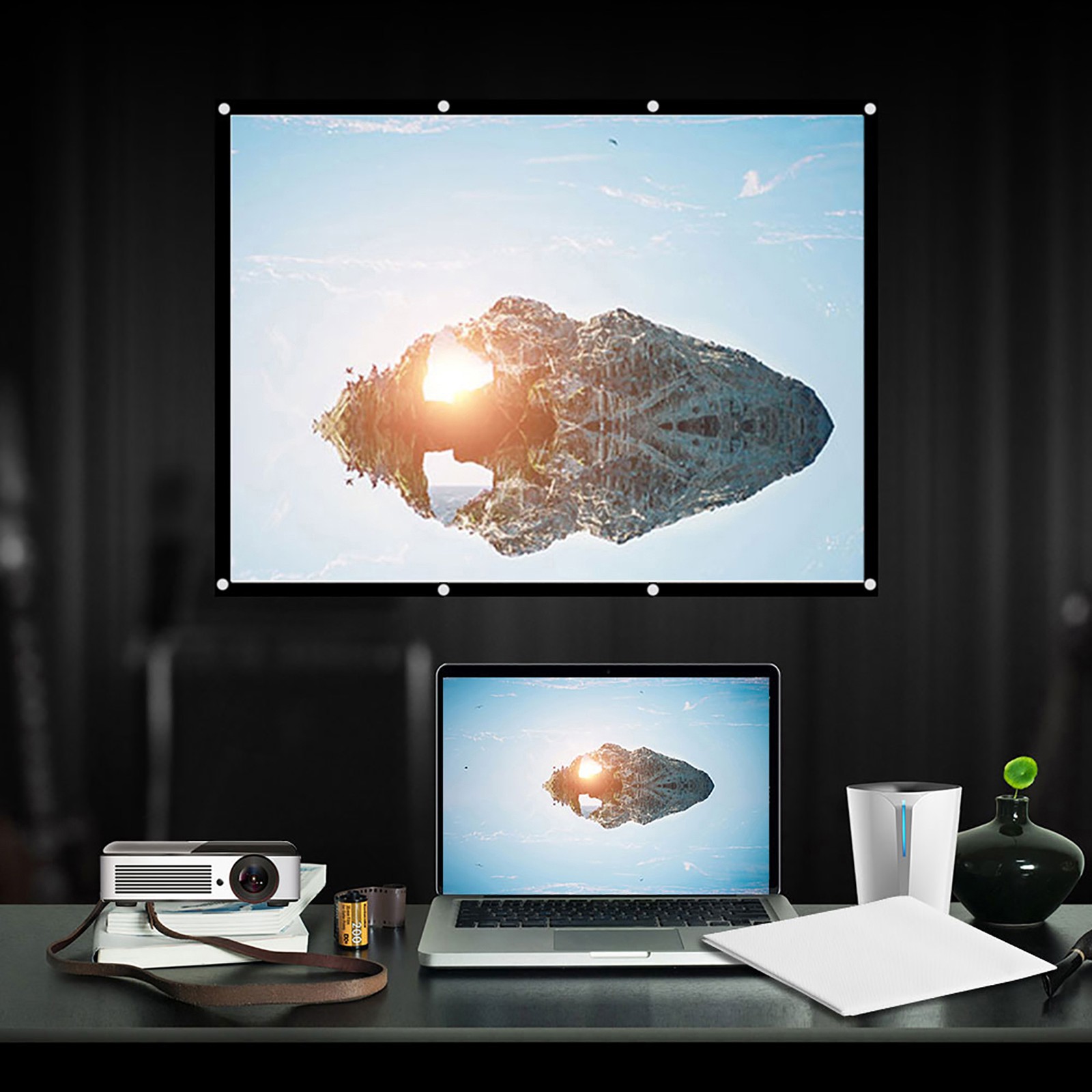 100 Inch 4:3 Foldable Projection Screen Black Edging Wall‑Mountable for Front