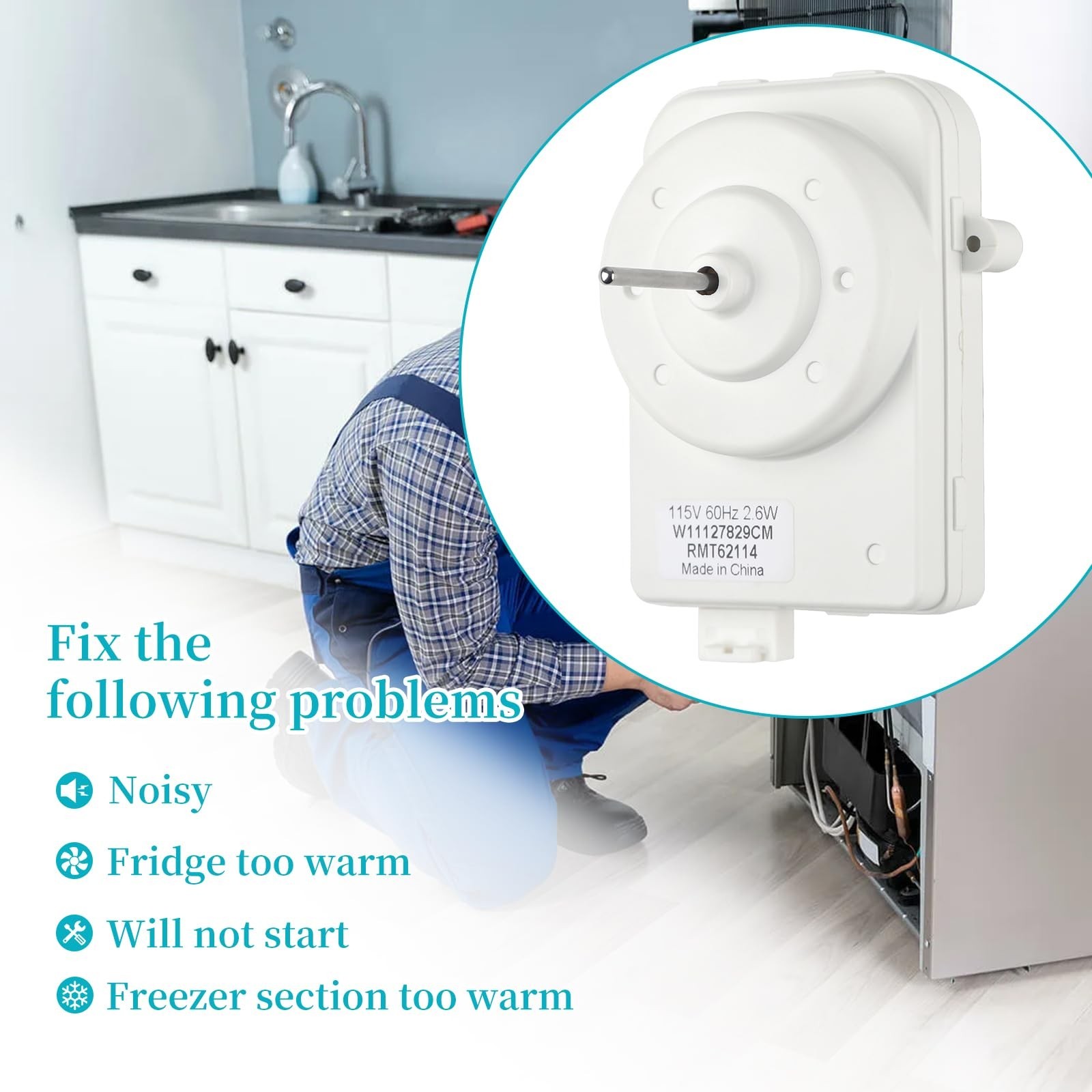 W11127829 W10917708 Refrigerator Condenser Fan Motor Compatible with Whirlpoo...