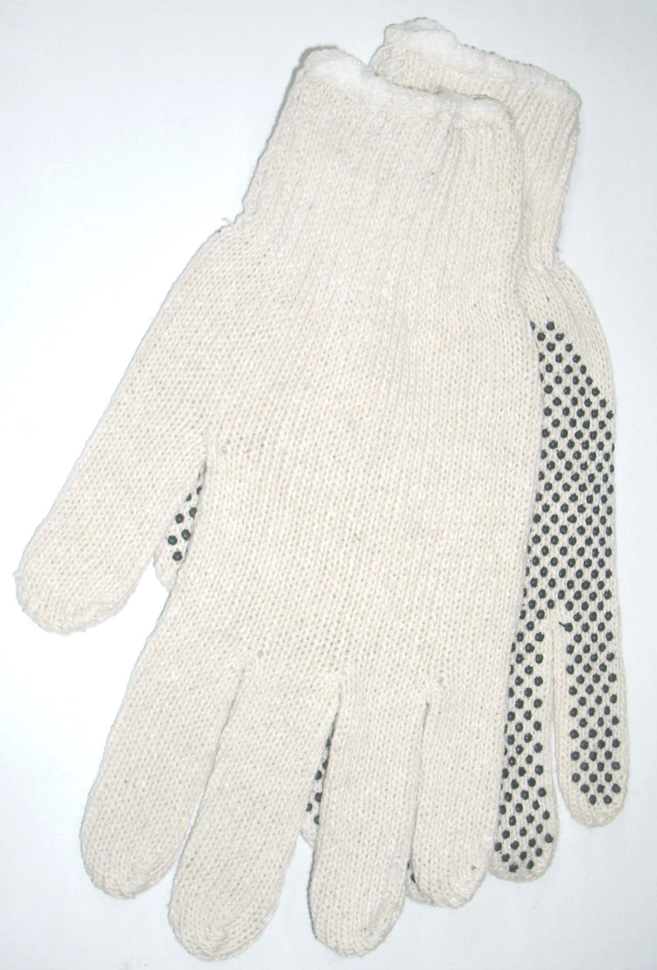 White Knit Gloves w Black Palm Gripping Dots Men's Size Large