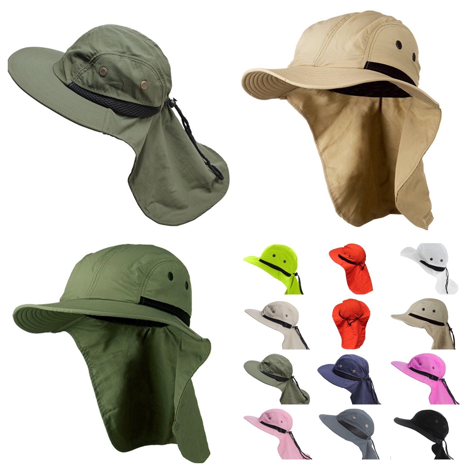 Shade Wide Brim Bonnie Snap Neck Cover Hat Fishing Hiking Garden Outdoor Roofing