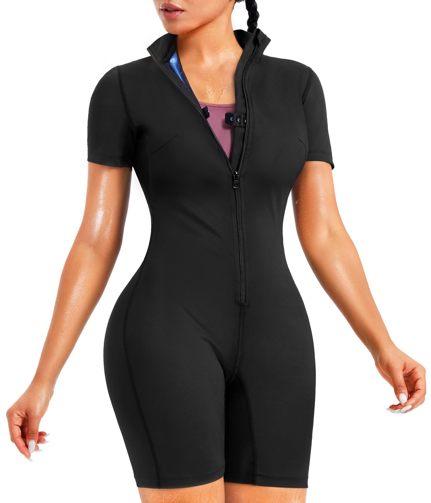 Junlan Sauna Suit for Women Full Body Jumpsuit Waist Trainers 3X-Large, Black