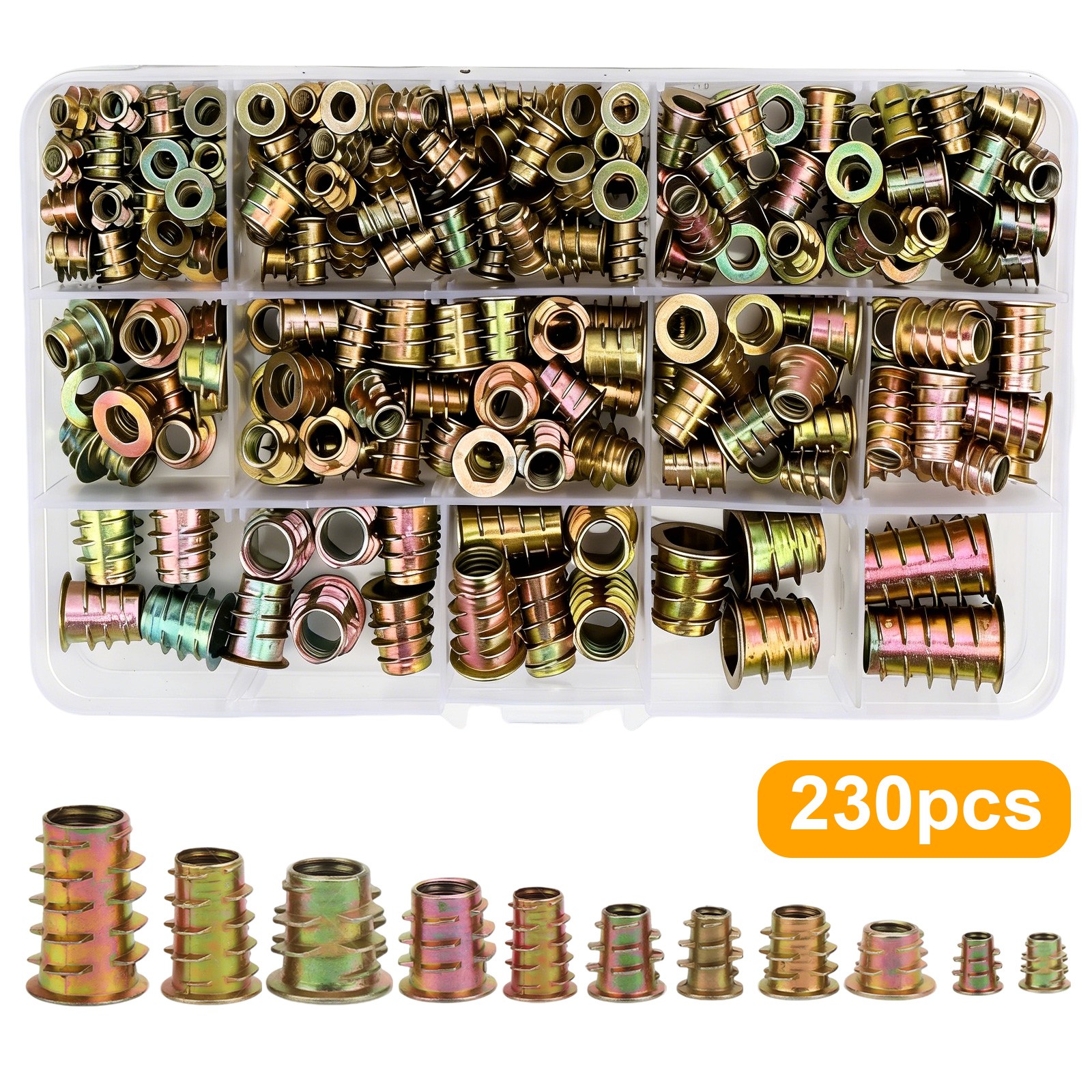 230PCS Threaded Insert Nuts Kit w/ Organizer Box M4 M5 M6 M8 M10 Bolts Fastener