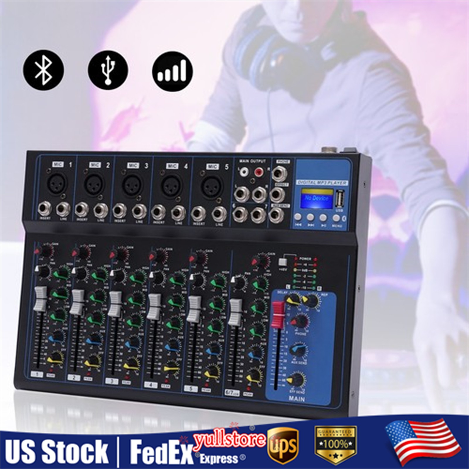 7-Channel Bluetooth Portable Audio Mixer USB Sound Mixing Console Board DJ Music