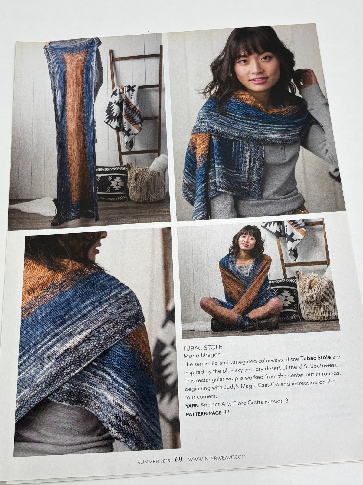 Tubac Stole 67" Long 20 1/2" Wide Knitting Pattern Magazine Pages