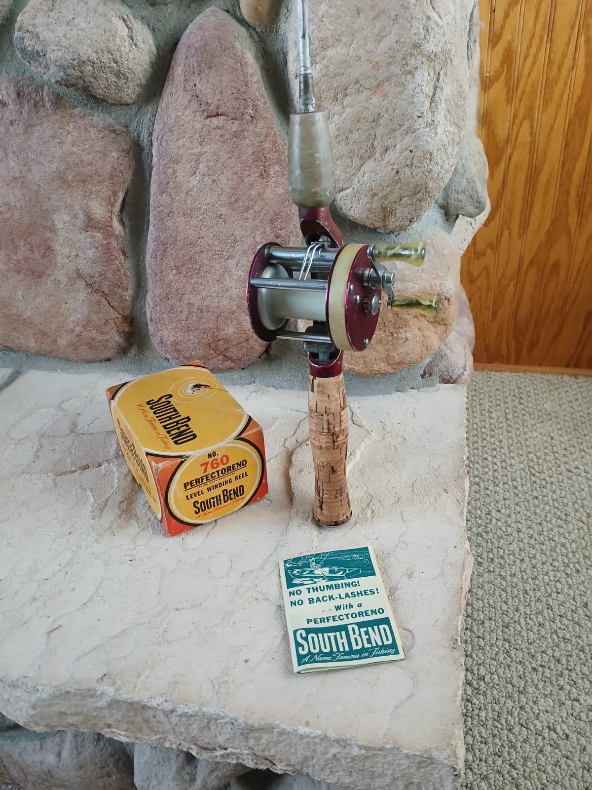 SOUTHBEND "PERFECTORENO" No.760A Reel/Rod TRUE TEMPER STEEL, CORK  BOX- PAPER