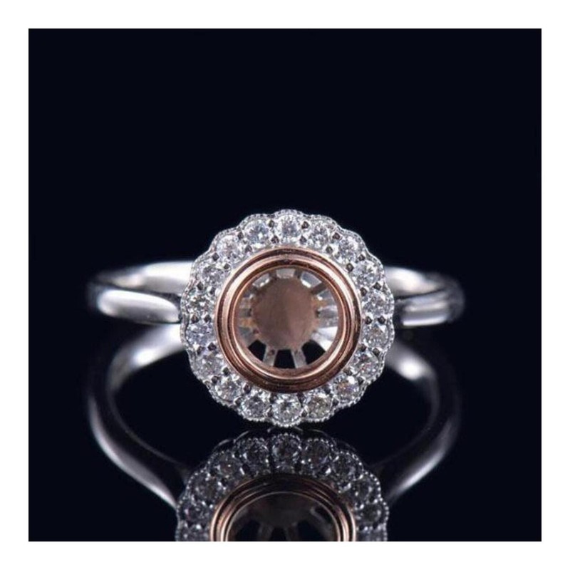 Solid 925 Sterling Silver Semi Mount Ring 6mm Round Cut Halo Blank Setting Ring