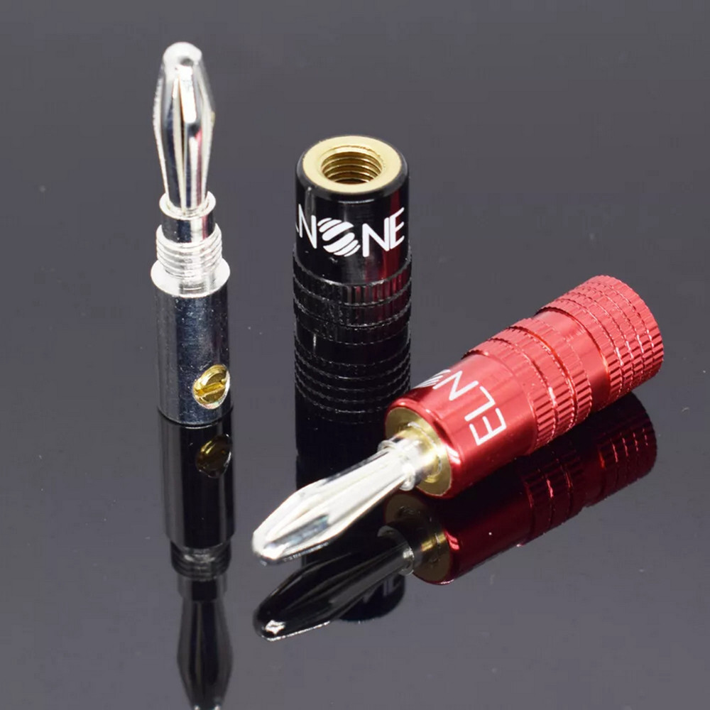 2pcs ELNONE High Quality Silver Plated Speaker Banana Plug Male Audio Connector