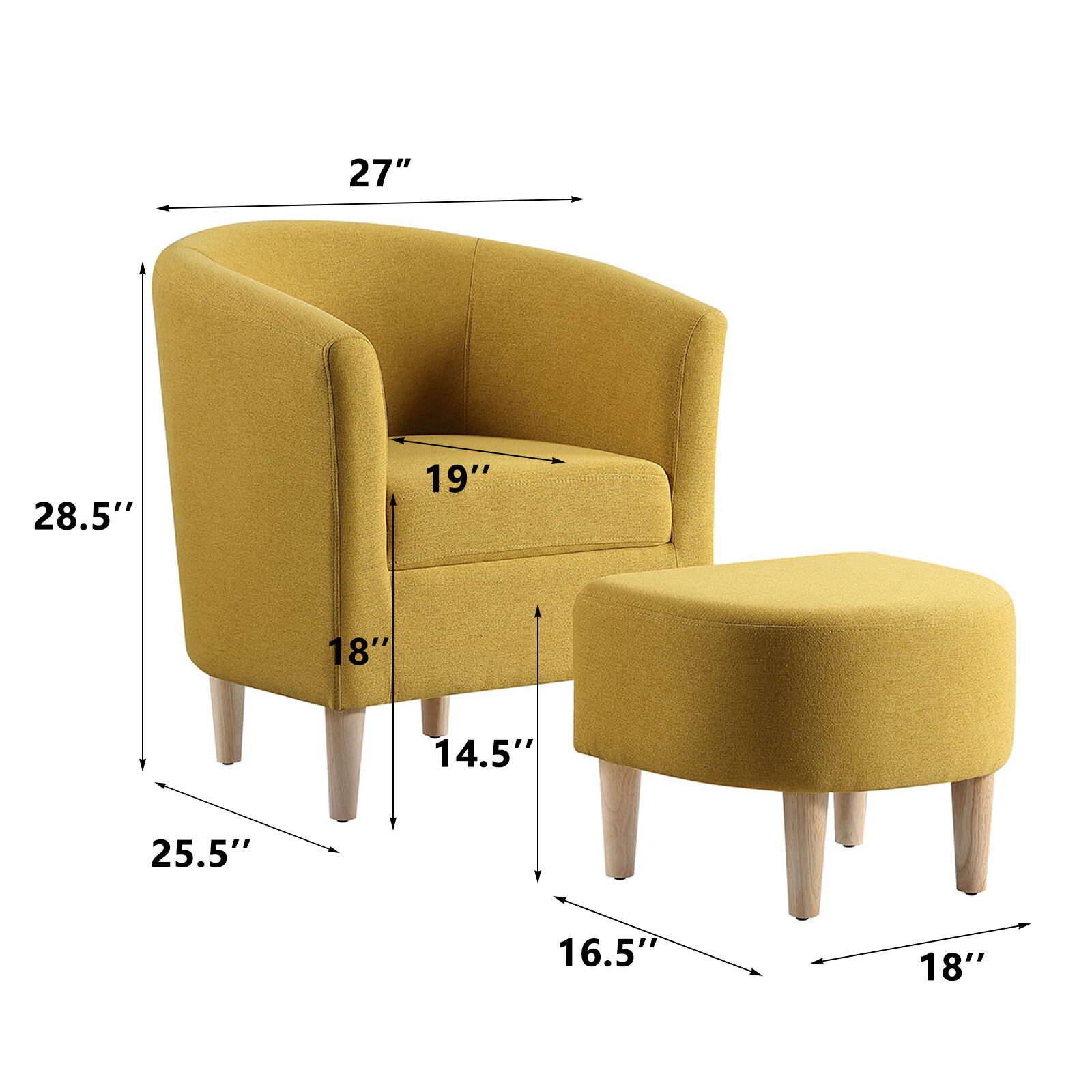 Yellow Accent Chair w/ Ottoman Set Modern Lounge Arm Chair Living Room Chair