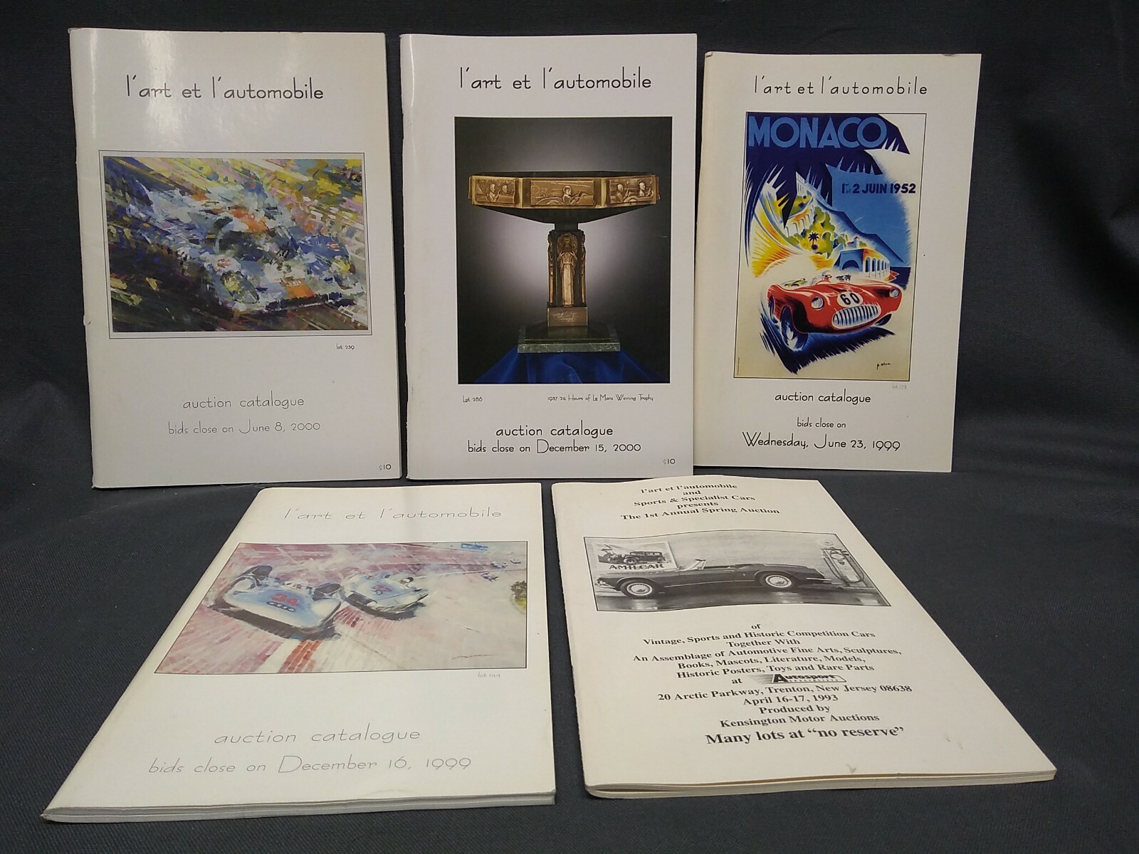 5 L’art et l’automobile auction catalogs, 93, 99, 2000 Fine condition